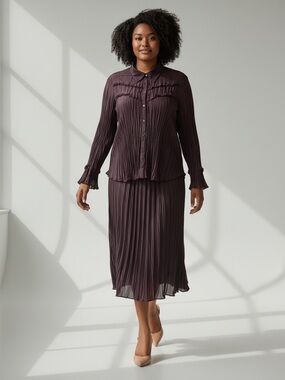 Vintage Maxi  Skirt Blouse 2PC Set Plisse Pleated Purple Metallic 22/24W NEW